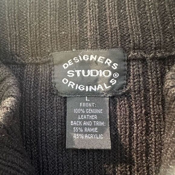 Women’s Vintage Full Zip Leather Mixed Media Ribbed Knit Sweater Vest sz‎ Large - Picture 6 of 8